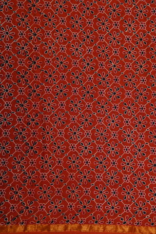 Floral Tile Pattern Ajrakh Printed Red Cotton Saree