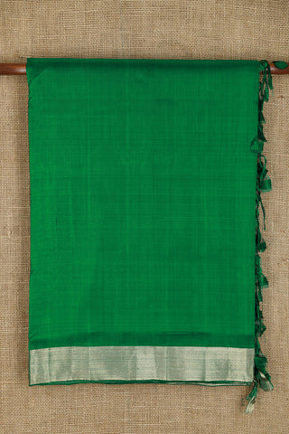 Twill Weave Zari Border In Plain Green Mangalagiri Silk Saree