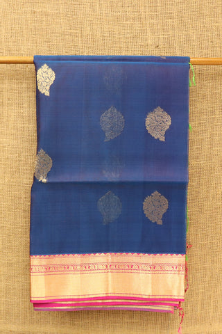 Leaf Design Teal Blue Kanchipuram Silk Saree