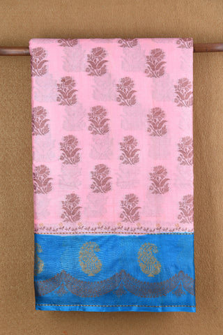 Thread Work Paisley Border With Floral Buttas Pastel Pink Raw Silk Saree