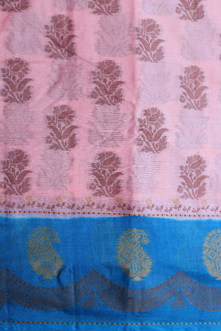Thread Work Paisley Border With Floral Buttas Pastel Pink Raw Silk Saree