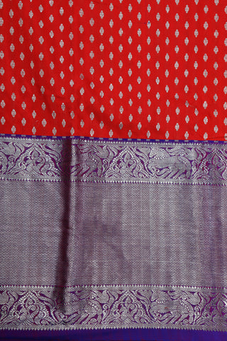 Silver Zari Contrast Border Chilly Red Kanchipuram Silk Saree