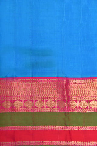 Korvai Big Traditional Border In Plain Turquoise Blue Kanchipuram Silk Saree