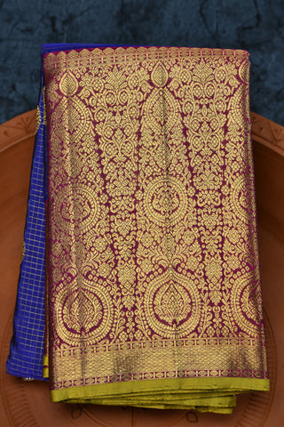 Zari Checks Traditional Design Royal Blue Kanchipuram Silk Saree