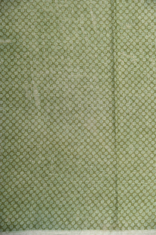 Small Zari Border With Allover Pattern Grey And Green Chanderi Printed Cotton Saree