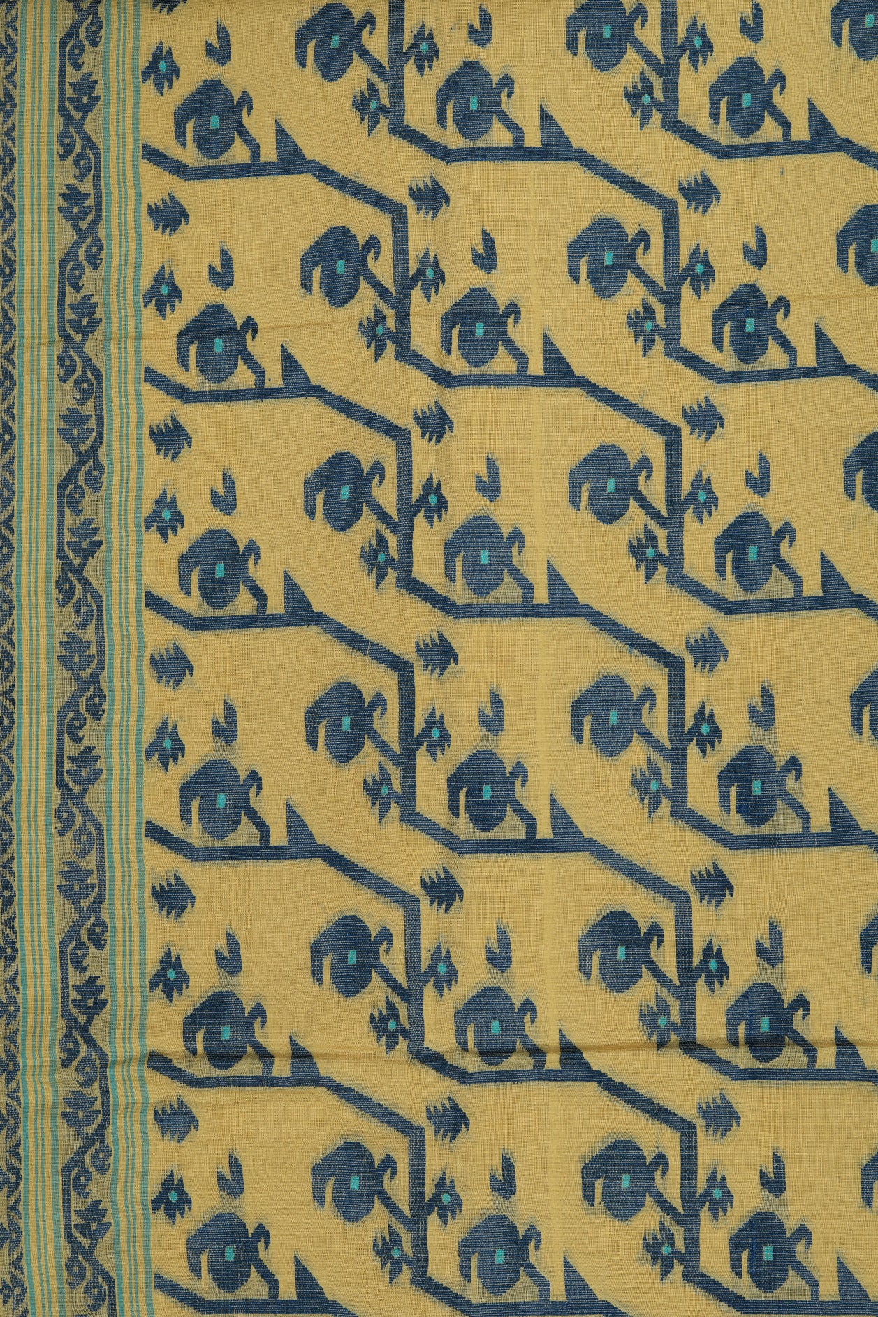 Thread Work Border In Plain Pastel Yellow Bengal Cotton Saree