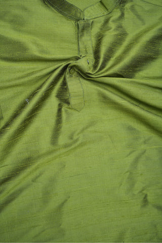 Solid Fern Green Raw Silk Mens Long Kurta