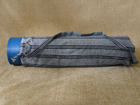 Grey Hand Spun Cotton Yoga Mat Bag With Belt