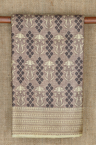 Floral Design Taupe Grey Printed Silk Saree