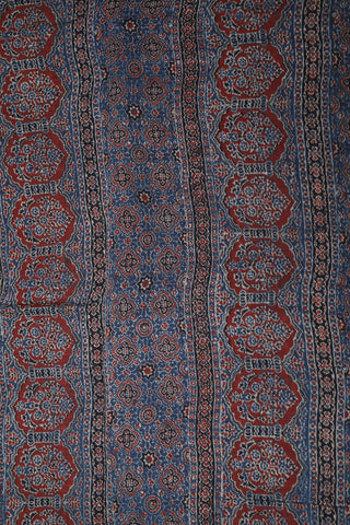 Marigold Design Indigo Blue Ajrakh Hand Block Printed Cotton Saree