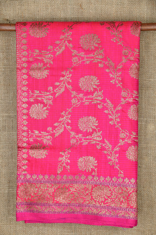 Antique Zari Floral Design Hot Pink Banaras Silk Saree