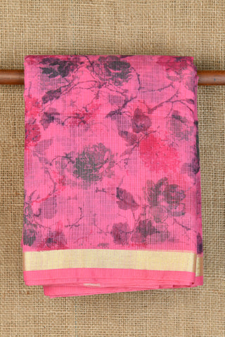 Small Zari Border With Floral Design Rose Pink Kota Cotton Saree