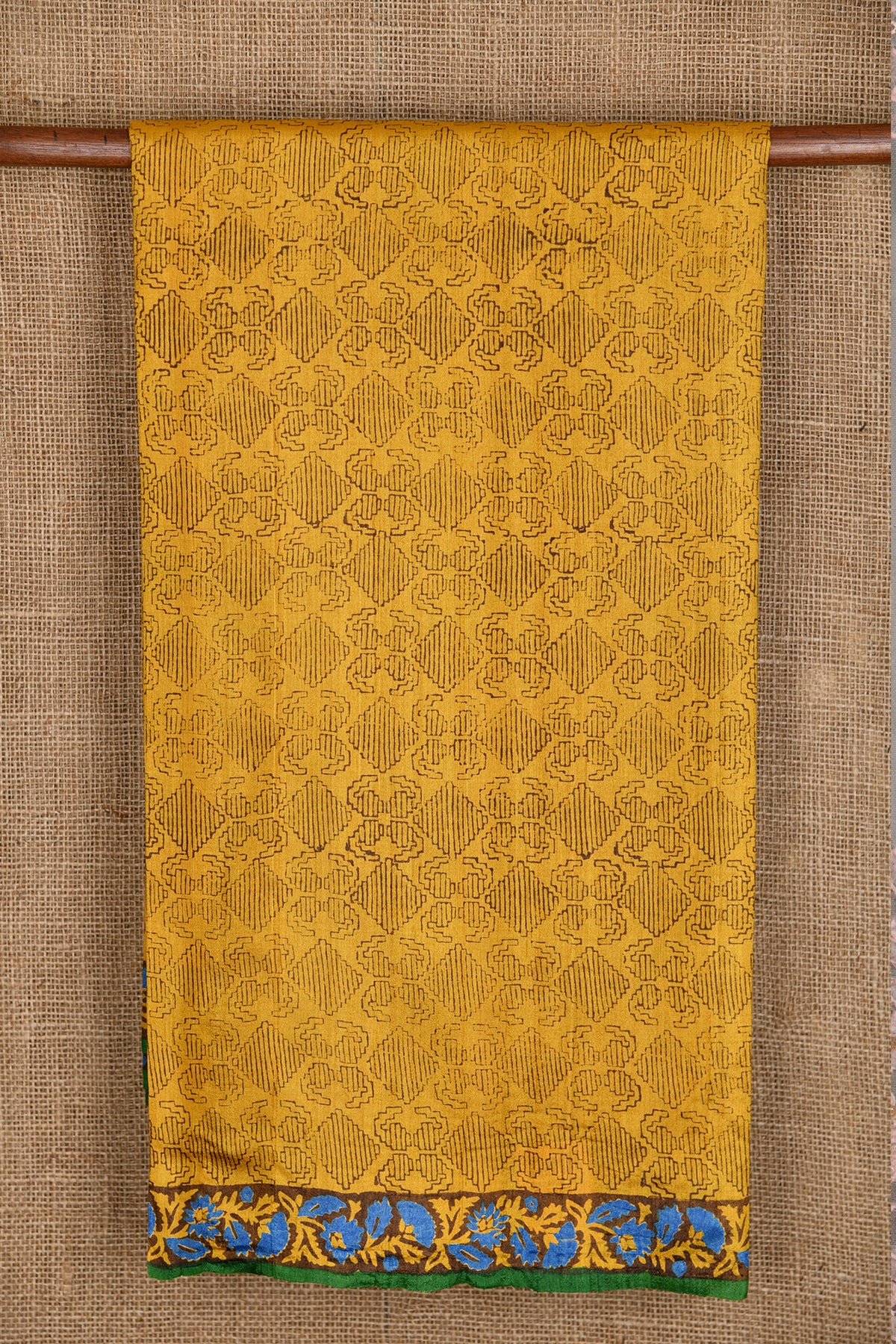 Floral Border With Geometric Design Mustard Yellow Tussar Silk Saree