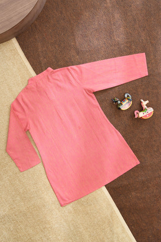 Chinese Collar Placket In Stripes Pink Cotton Easy Fit Kurta