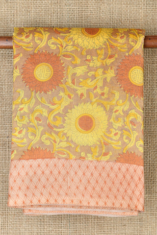 Geometric Pattern Border  Sunflower Design Yellow Raw Silk Saree