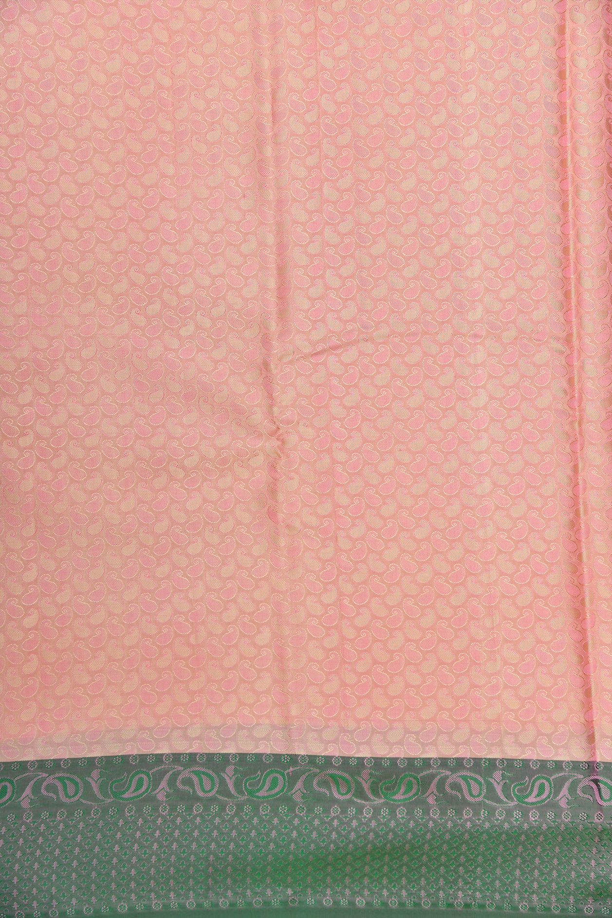 Contrast Thread Work Border With Self Paisley Buttis Peach Orange Kanchipuram Silk Saree