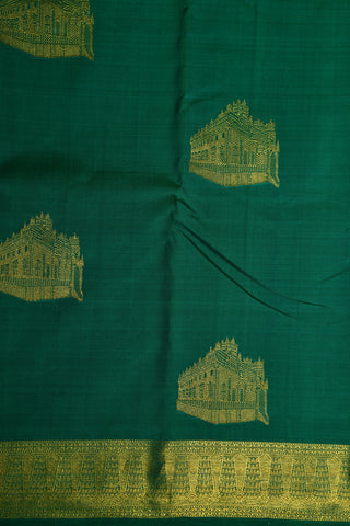 Chettinadu House Buttas  Shamrock Green Kanchipuram Silk Saree