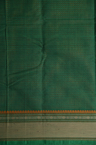 Thread Work Rudraksh Border And Small Checks Body Crocodile Green Coimbatore Cotton Saree