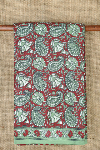 Paisley Floral Design Maroon Printed Cotton Saree