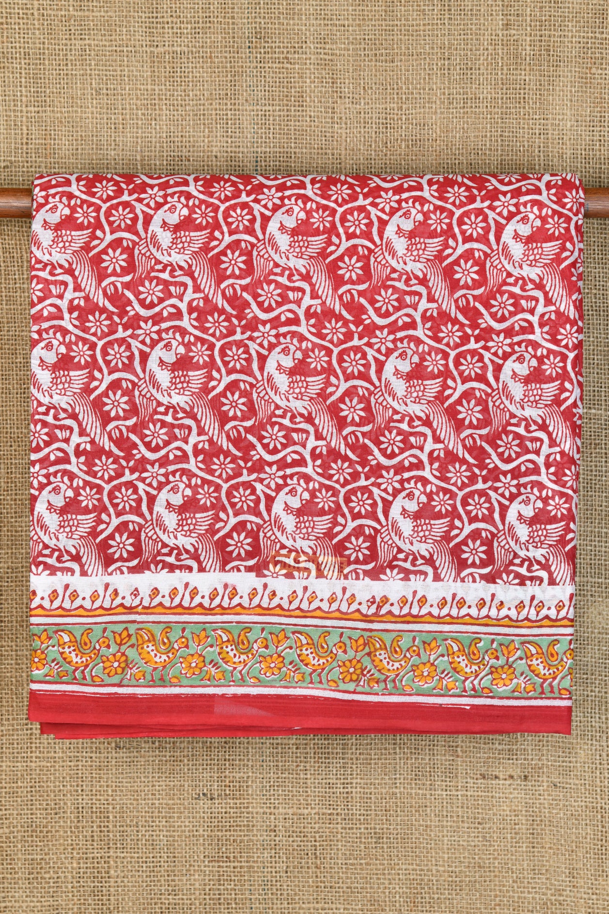 Parrot Motif Printed Maroon Hyderabad Cotton Saree