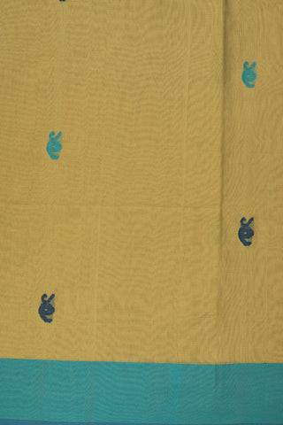Thread Work Border In Plain Pastel Yellow Bengal Cotton Saree