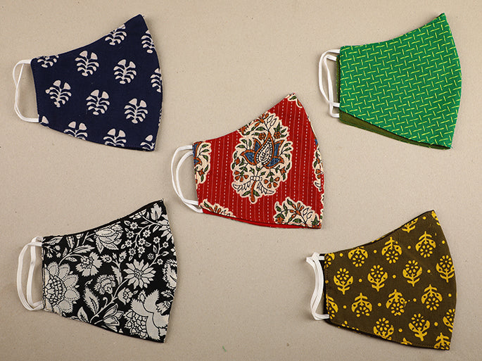 Set of 5 Cotton Non Surgical Masks With Assorted Prints 2 Layer