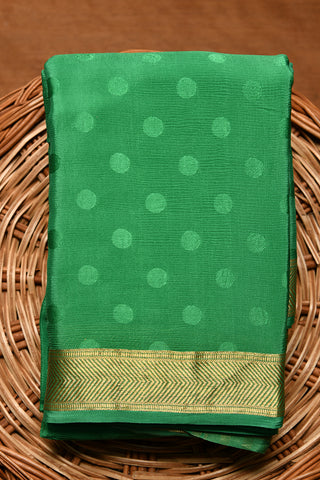 Arrow Design Border With Polka Dots Parrot Green Mysore Silk Saree