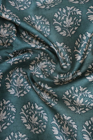 Allover Floral Printed Design Pine Green Tussar Silk Saree