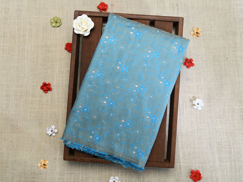 Jacquard Azure Blue Semi Banaras Silk Unstitched Blouse Material