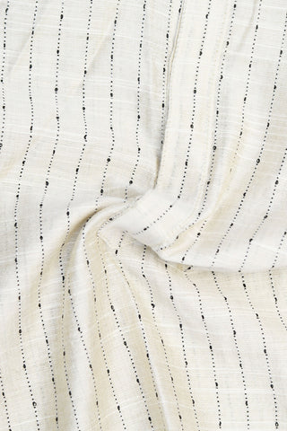 Chinese Collar Closed Placket In Stripes Off White Semi Raw Silk Kurta