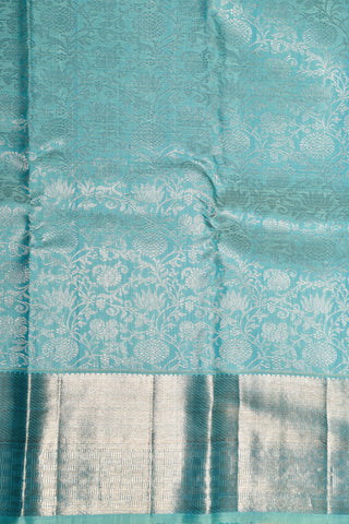 Silver Zari Floral Creeper Design Turquoise Blue Kanchipuram Silk Saree