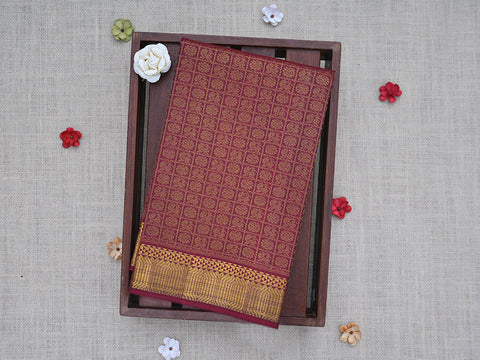 Peacock Floral Maroon Kanchipuram Unstitched Blouse Material