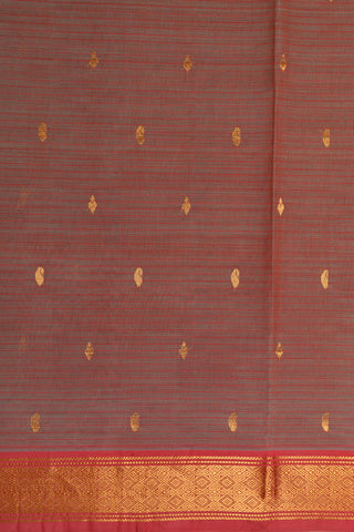Zari Border With Paisley Buttis Slate Red Venkatagiri Cotton Saree