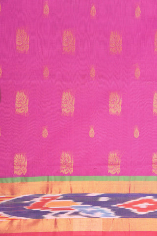 Zari Border In Butta Magenta Pink Venkatagiri Cotton Saree