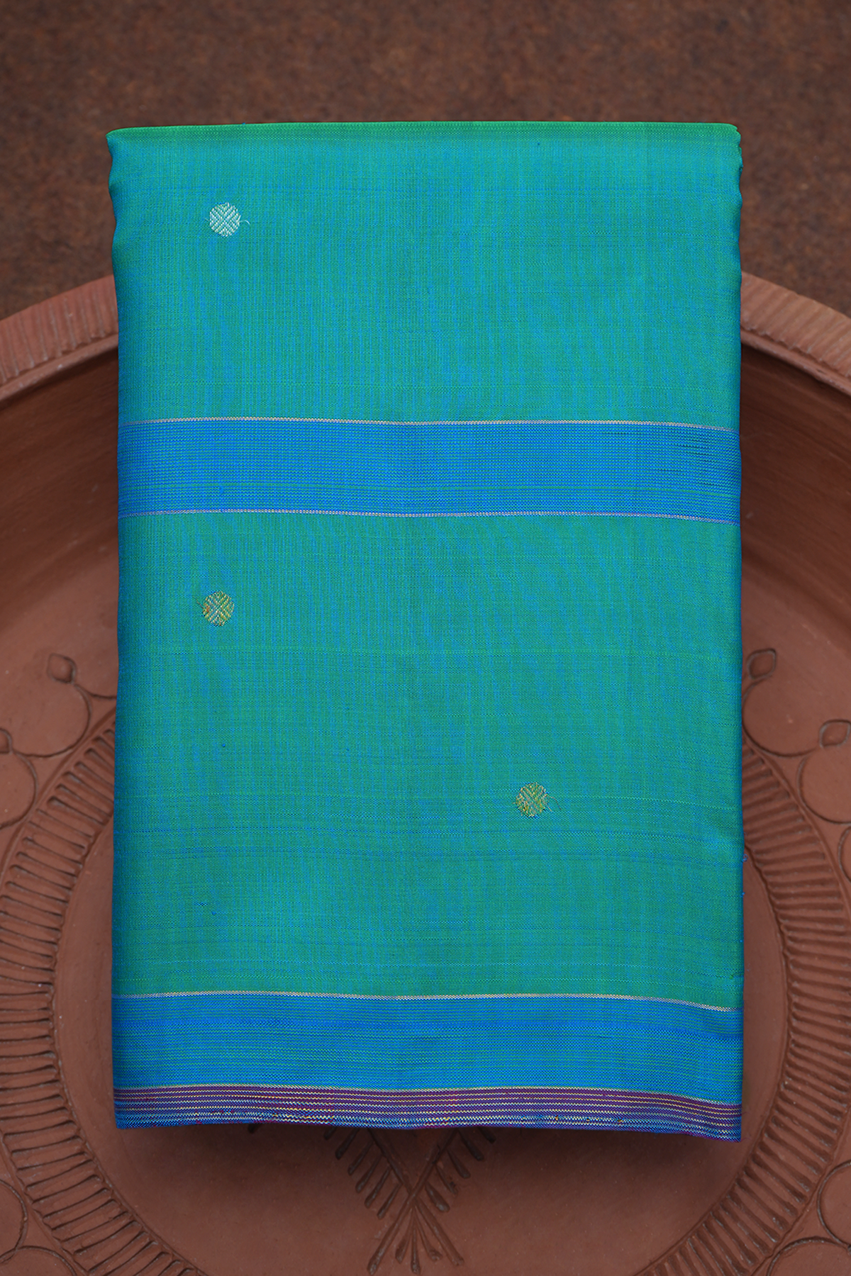 Rudraksh Zari Buttas Turkish Blue Kanchipuram Silk Saree