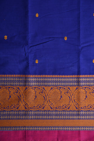 Traditional Thread Work Border And Buttis Royal Blue Kanchi Cotton Saree