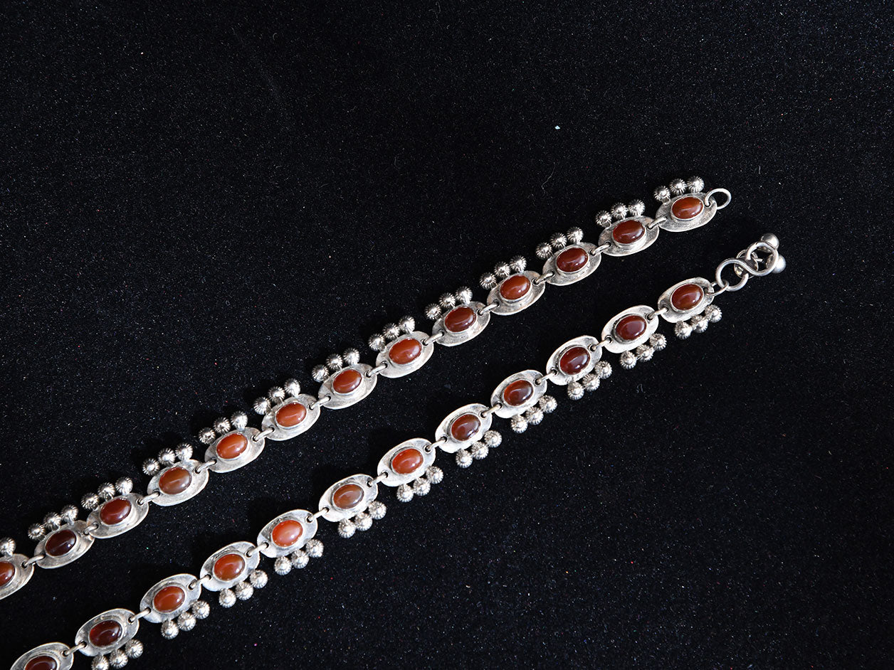 Pair Of Pure Silver Carnelian Stones Anklets