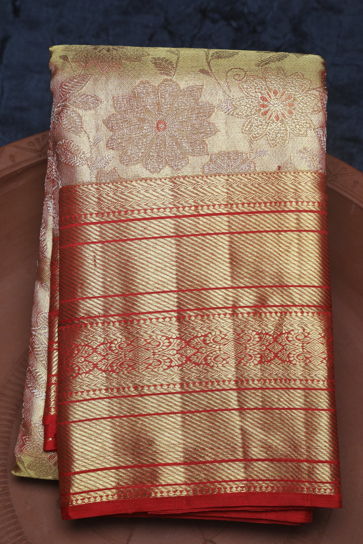 Gold Zari Red Tissue Kanchipuram Silk Saree
