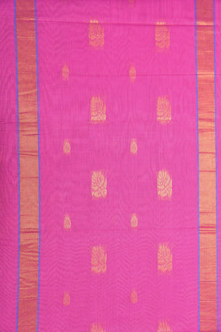 Zari Border In Butta Magenta Pink Venkatagiri Cotton Saree