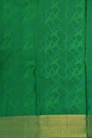 Arai Madam Zari Border With Thread Work Self Flamingo Design Leaf Green Kanchipuram Silk Saree