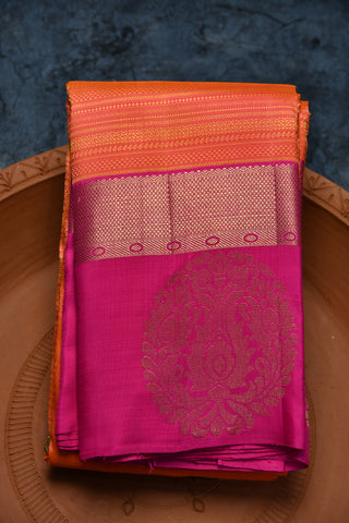 Stripe Design Fanta Orange Kanchipuram Silk Saree