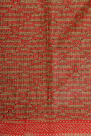 Chevron Design Border With Geometric Pattern Apple Red Ahmedabad Cotton Saree