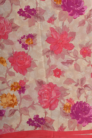 Floral Design Pastel Pink Crepe Saree