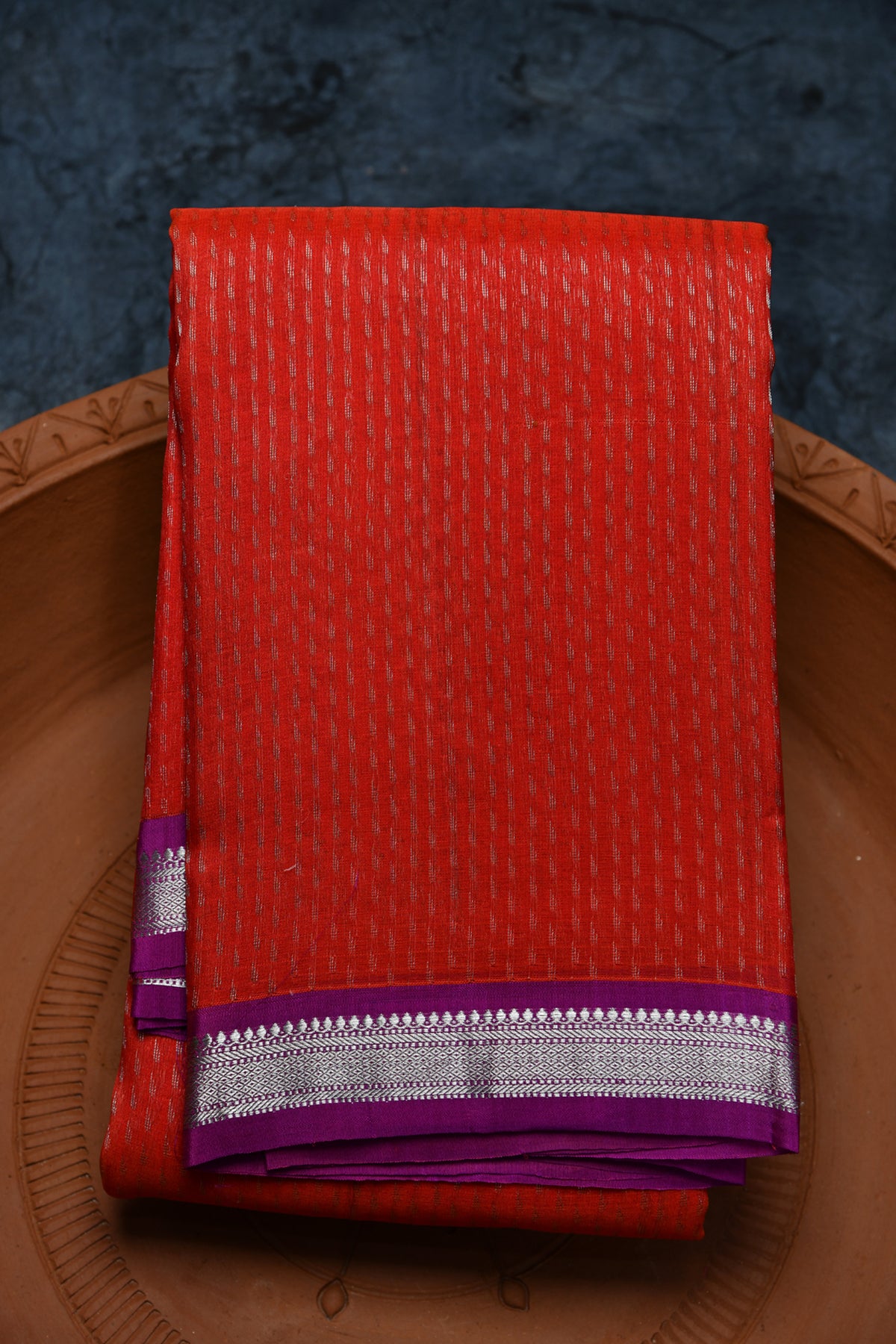 Contrast Border Raindrops Design Ruby Red Kanchipuram Silk Saree