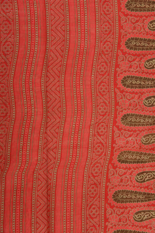 Chevron Design Border With Geometric Pattern Apple Red Ahmedabad Cotton Saree