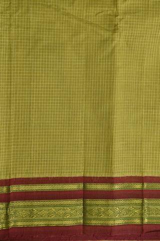 Small Checked Design Mehandi Green Gadwal Cotton Saree