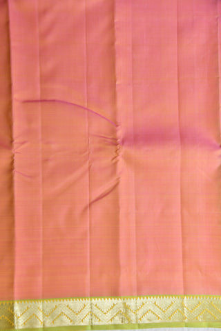Silver Zari Contrast Border In Plain Pinkish Orange Kanchipuram Silk Saree