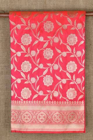 Floral Design Pink Banaras Silk Saree