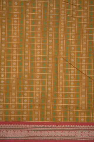 Floral Threadwork Check Golden Yellow Coimbatore Cotton Saree