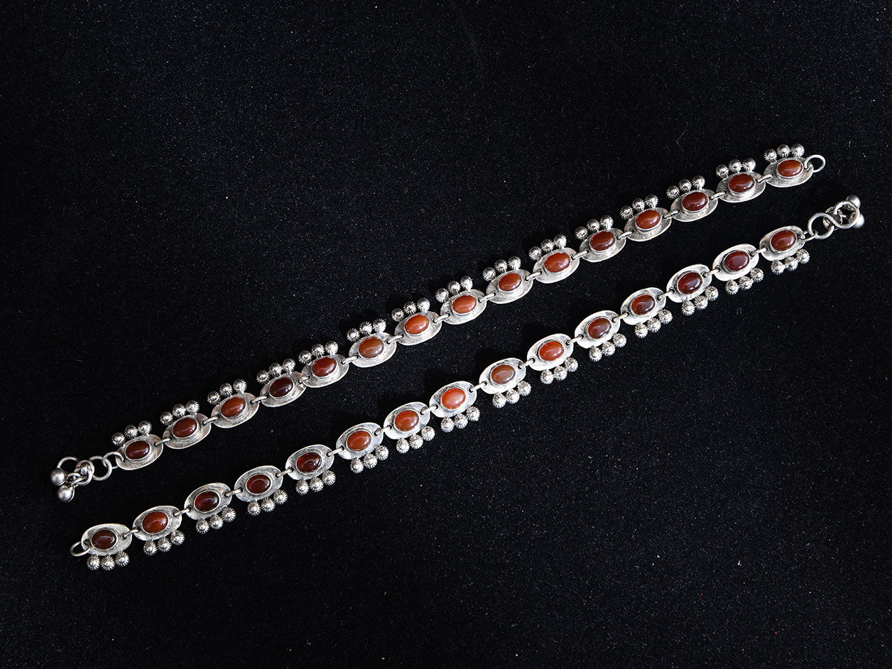 Pair Of Pure Silver Carnelian Stones Anklets